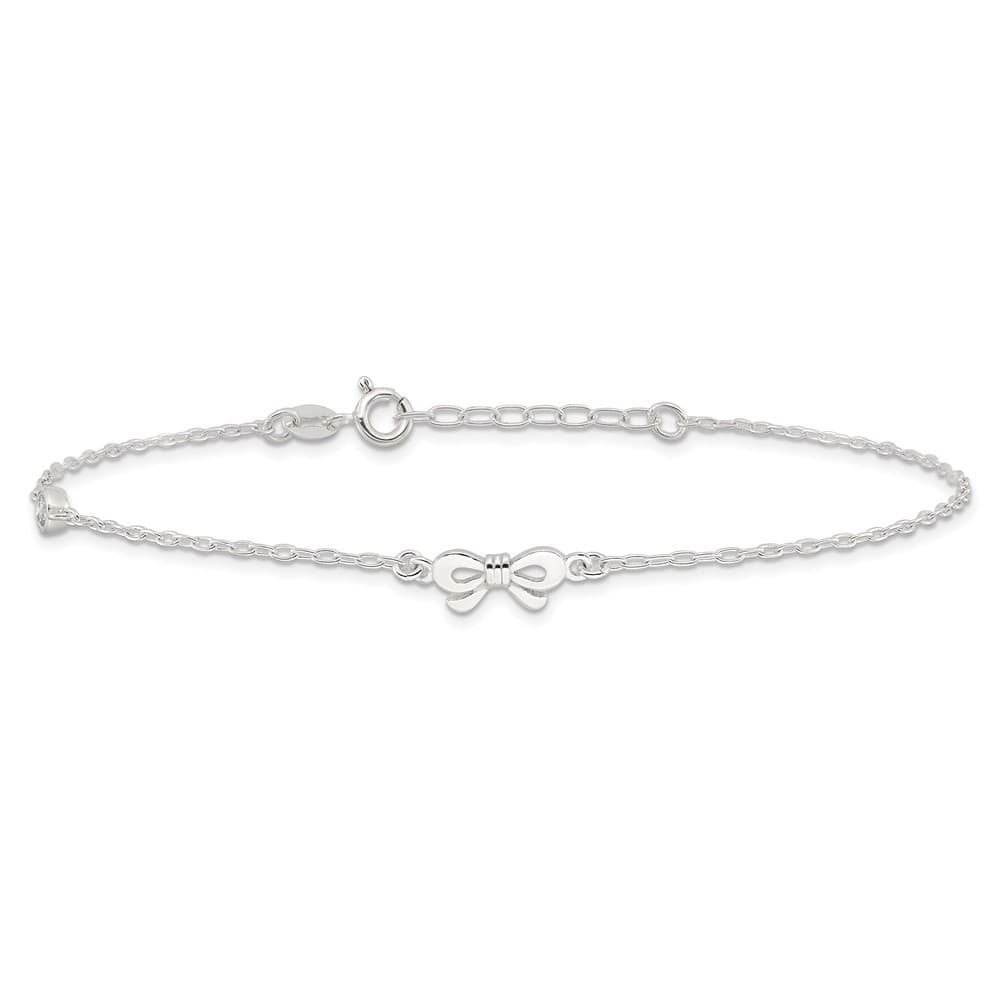 Sterling Silver CZ and Bow Anklet