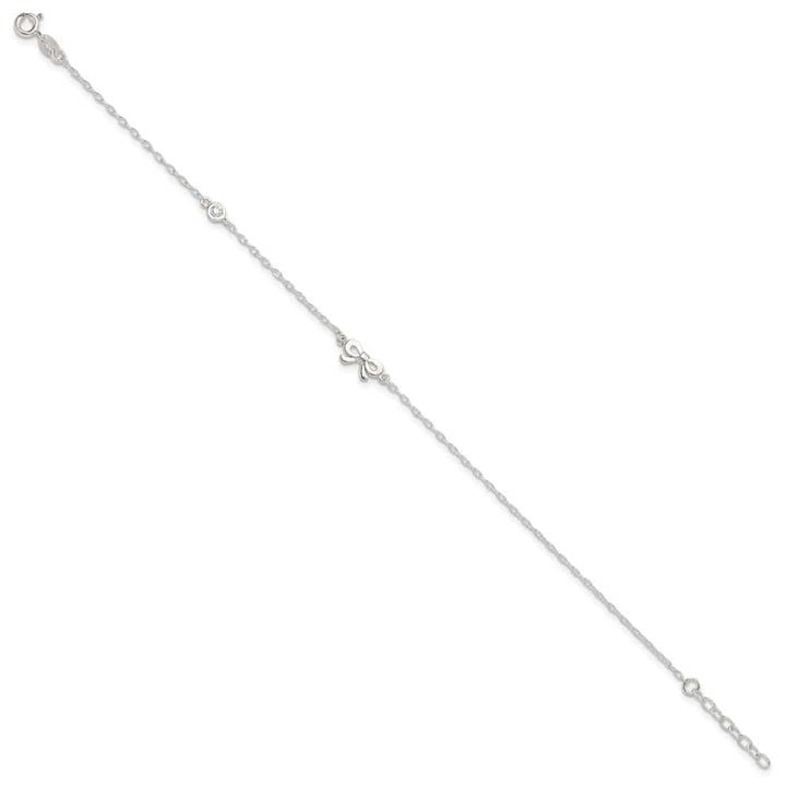 Sterling Silver CZ and Bow Anklet