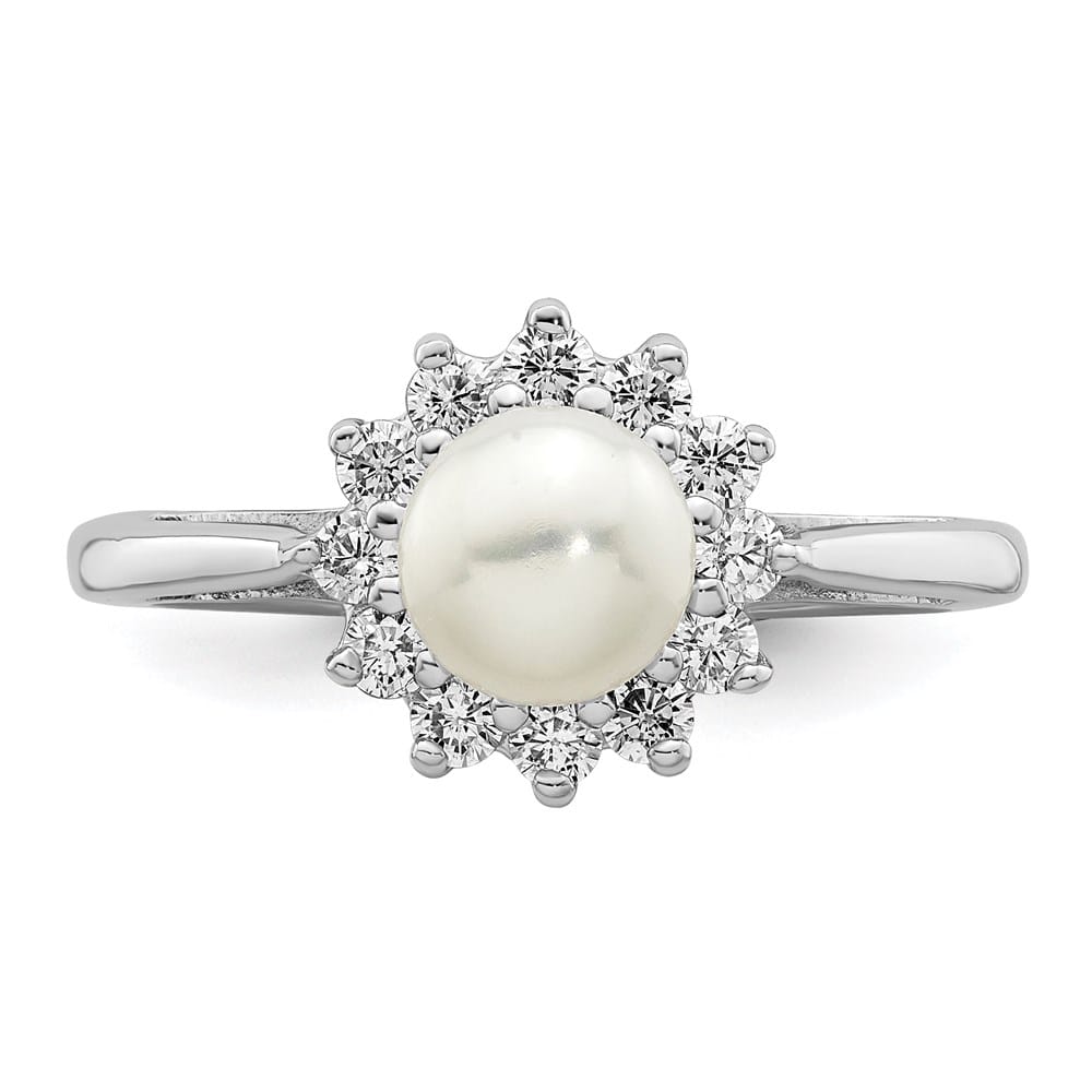 Sterling Silver CZ and Freshwater Cultured Pearl Ring