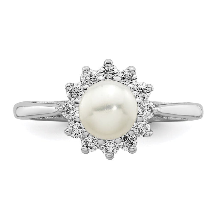 Sterling Silver CZ and Freshwater Cultured Pearl Ring