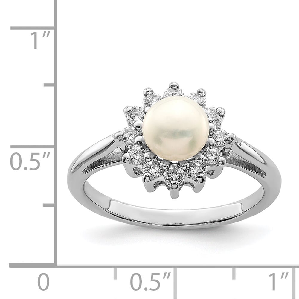 Sterling Silver CZ and Freshwater Cultured Pearl Ring