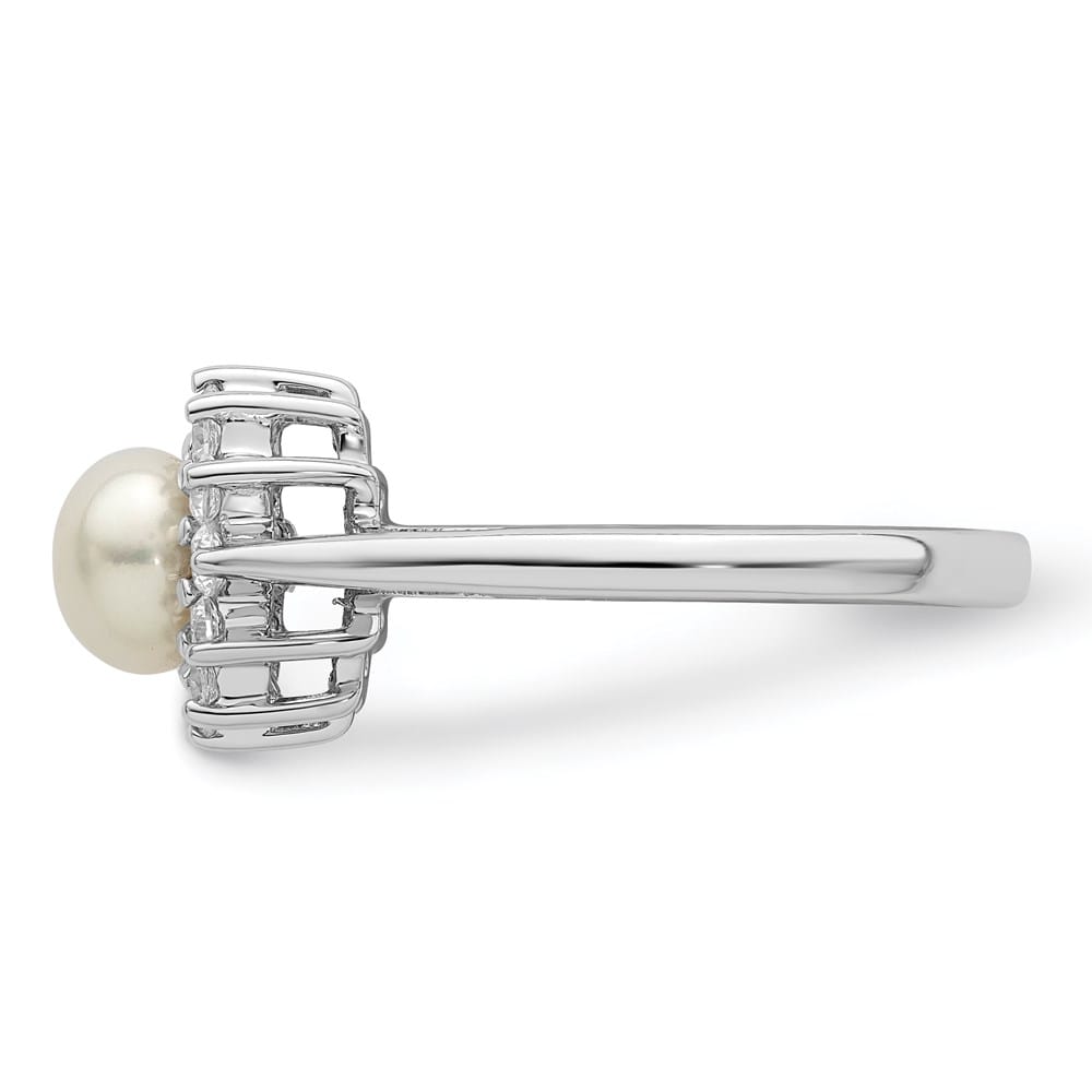 Sterling Silver CZ and Freshwater Cultured Pearl Ring