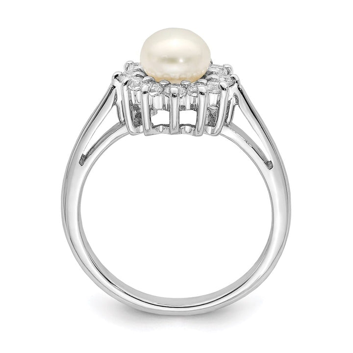 Sterling Silver CZ and Freshwater Cultured Pearl Ring