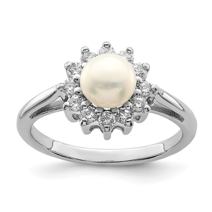 Sterling Silver CZ and Freshwater Cultured Pearl Ring