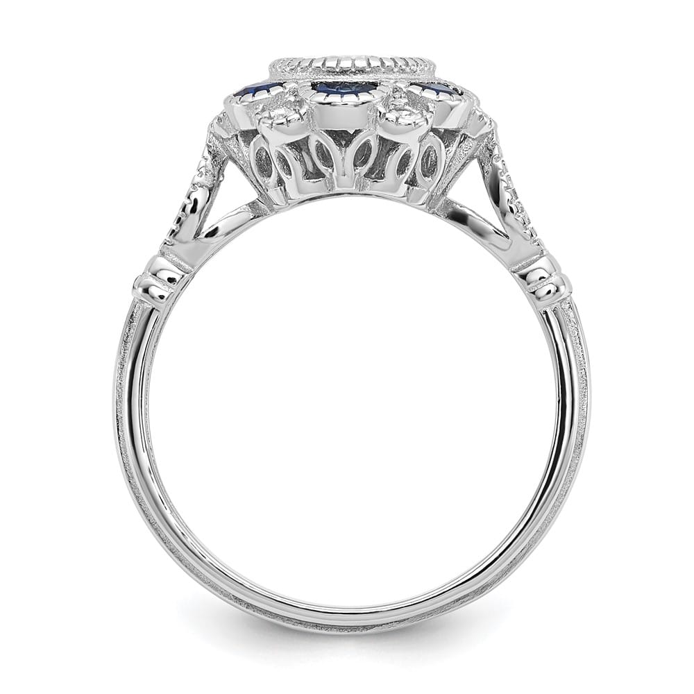 Sterling Silver CZ and Lab Created Blue Sapphire Flower Ring