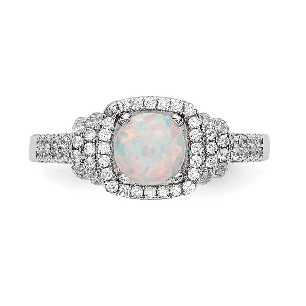 Sterling Silver CZ and Lab Created White Opal Ring