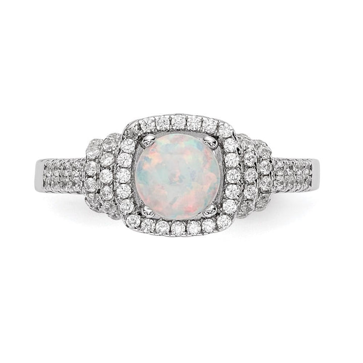 Sterling Silver CZ and Lab Created White Opal Ring
