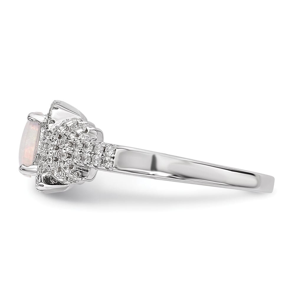 Sterling Silver CZ and Lab Created White Opal Ring