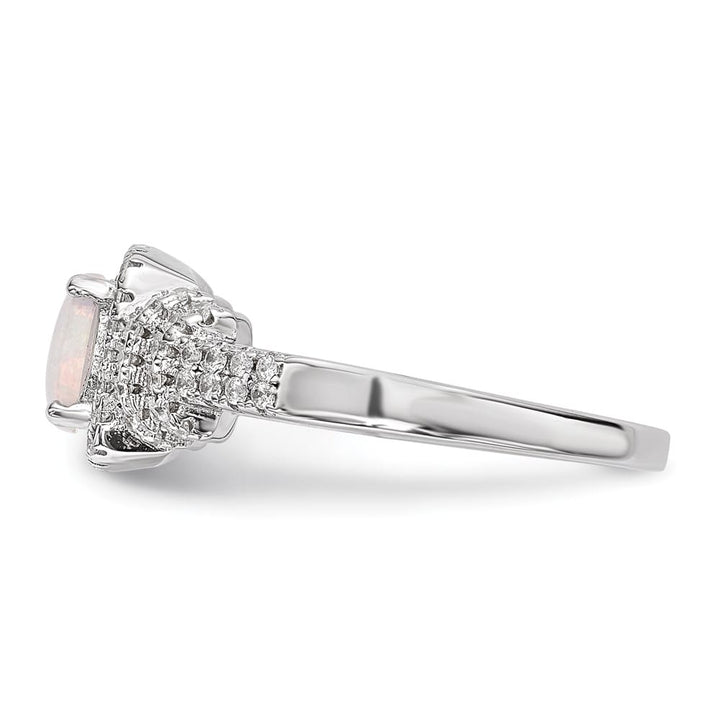 Sterling Silver CZ and Lab Created White Opal Ring