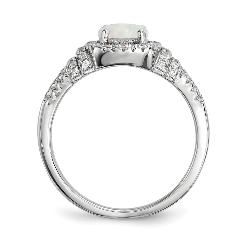 Sterling Silver CZ and Lab Created White Opal Ring