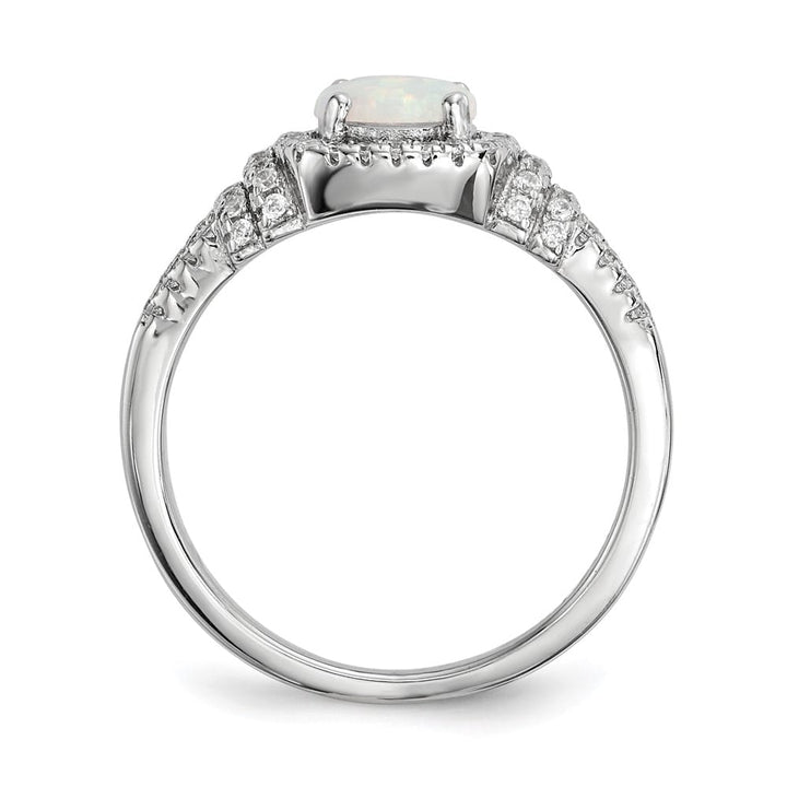 Sterling Silver CZ and Lab Created White Opal Ring
