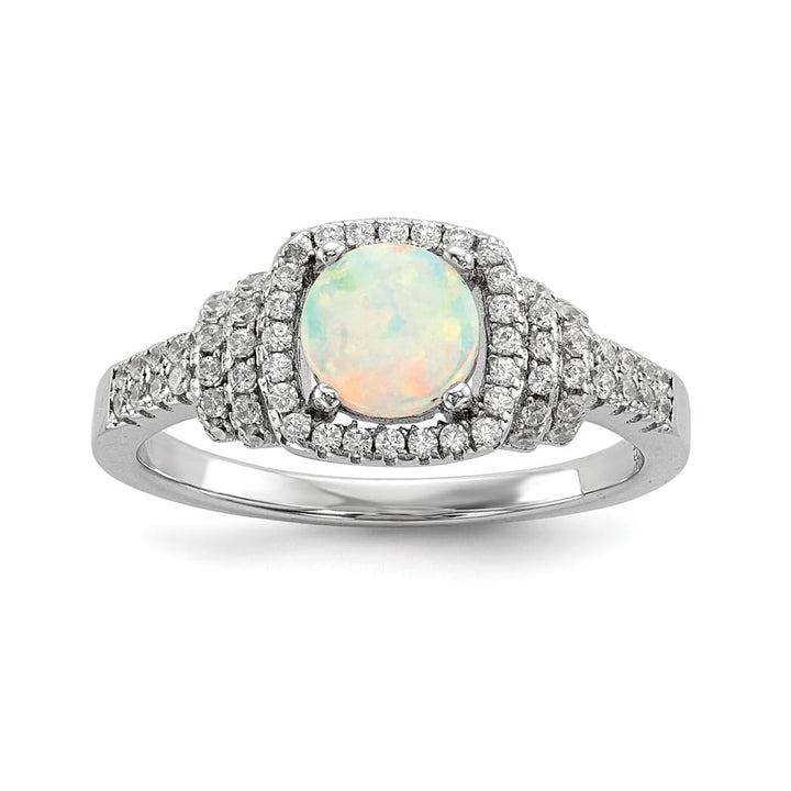 Sterling Silver CZ and Lab Created White Opal Ring