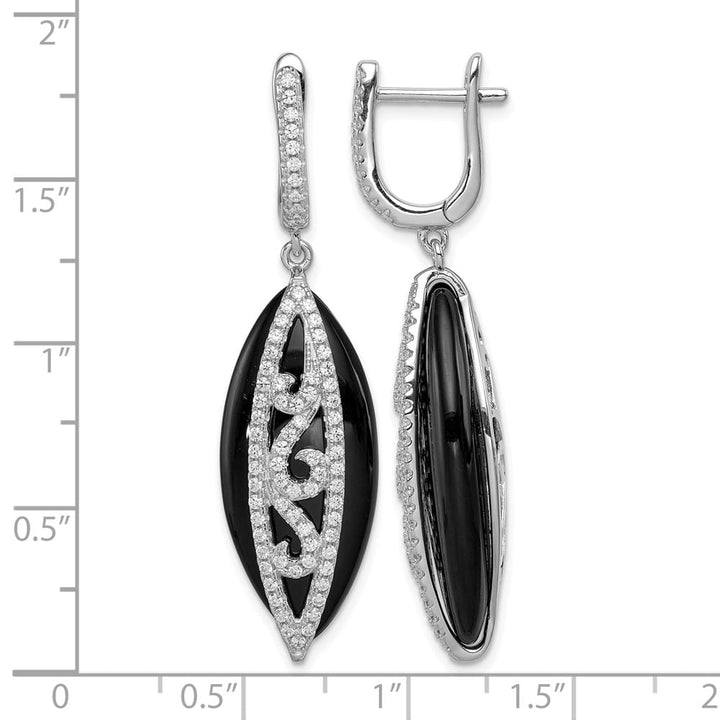 Sterling Silver CZ and Onyx Hinged Hoop Earrings
