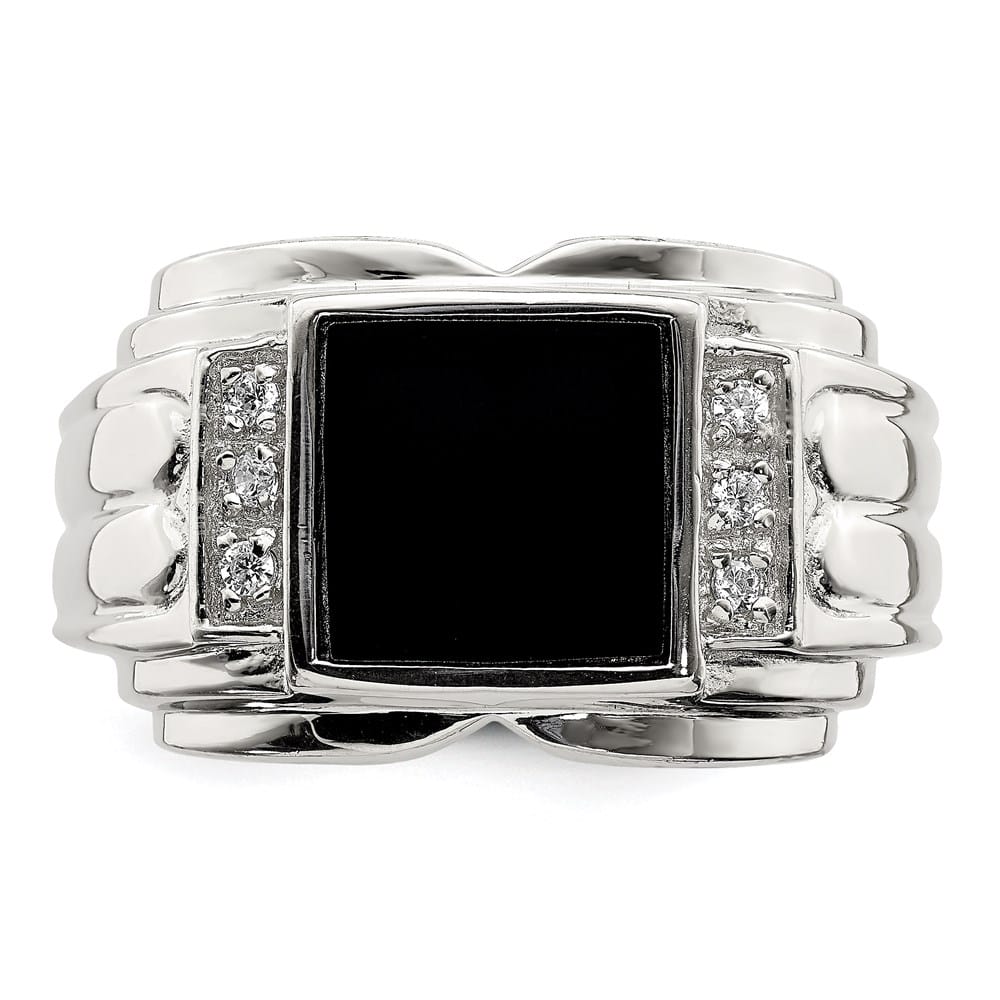 Sterling Silver CZ and Onyx Men's Ring