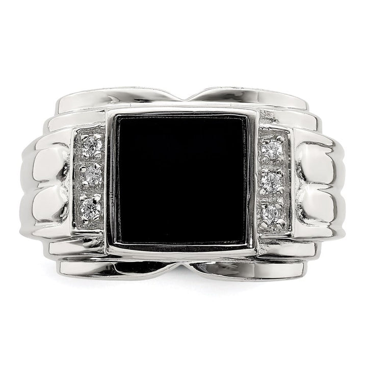 Sterling Silver CZ and Onyx Men's Ring