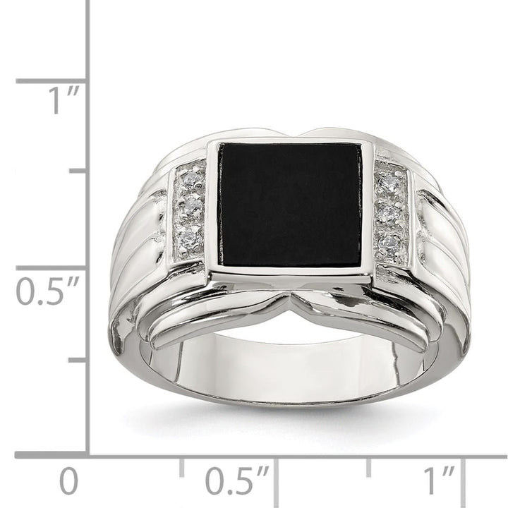 Sterling Silver CZ and Onyx Men's Ring