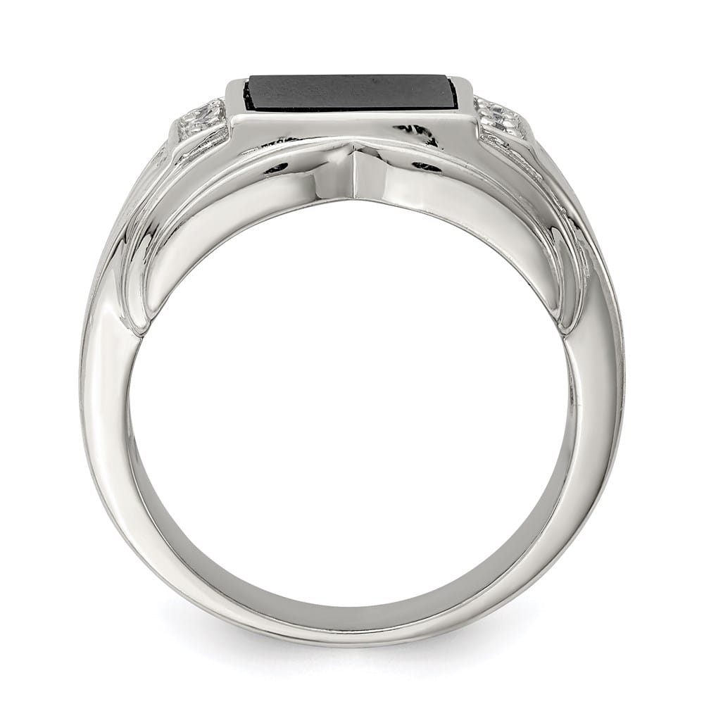 Sterling Silver CZ and Onyx Men's Ring