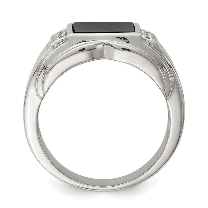 Sterling Silver CZ and Onyx Men's Ring