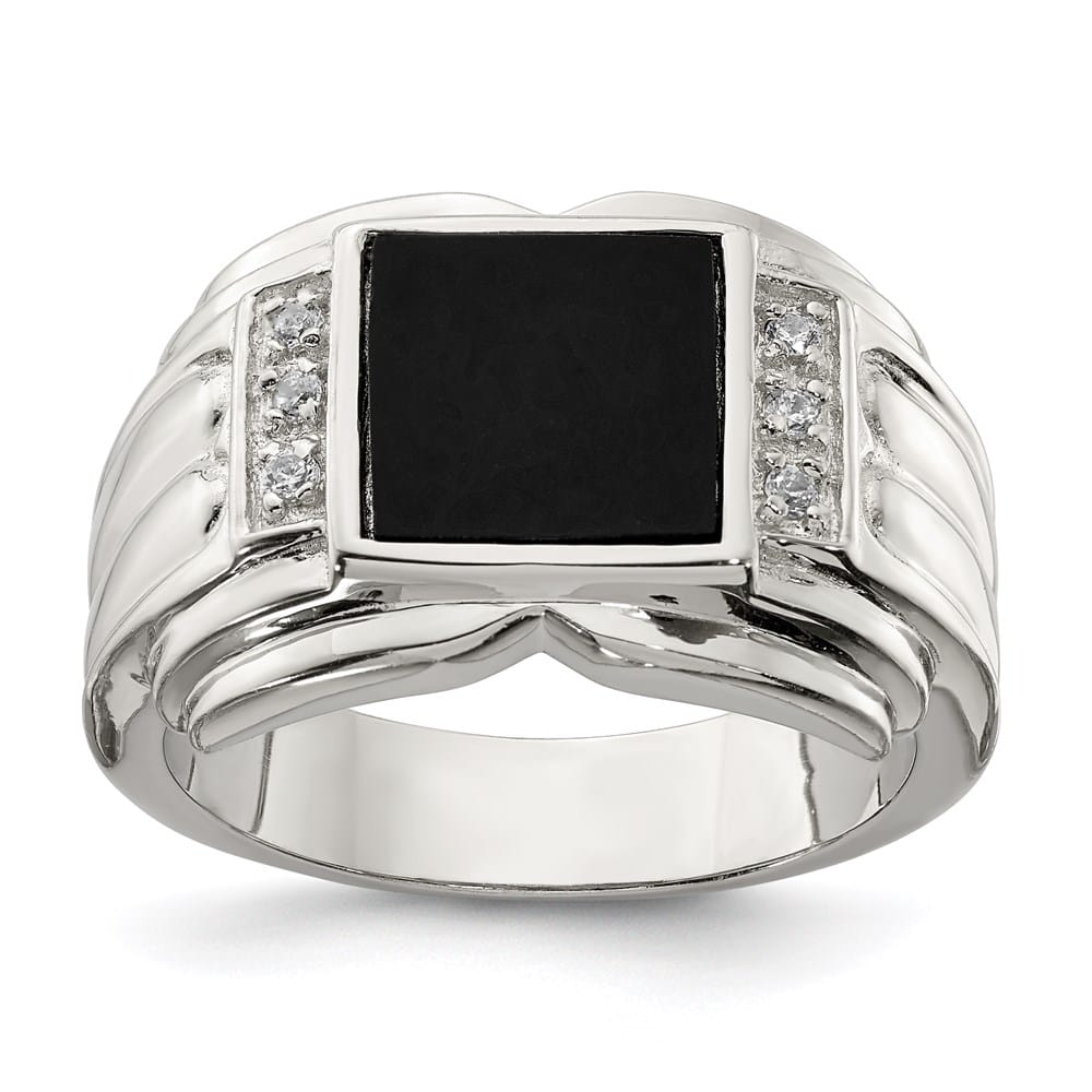 Sterling Silver CZ and Onyx Men's Ring