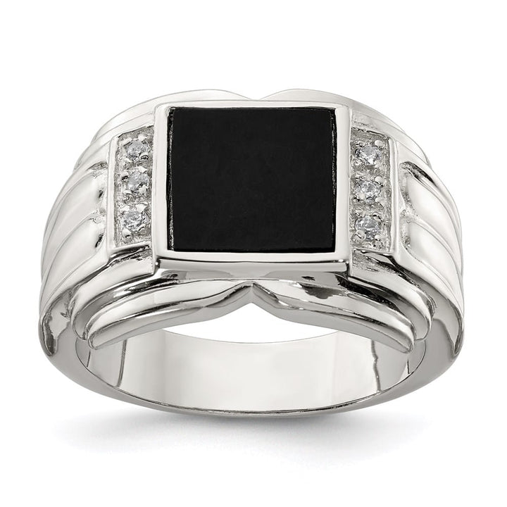 Sterling Silver CZ and Onyx Men's Ring
