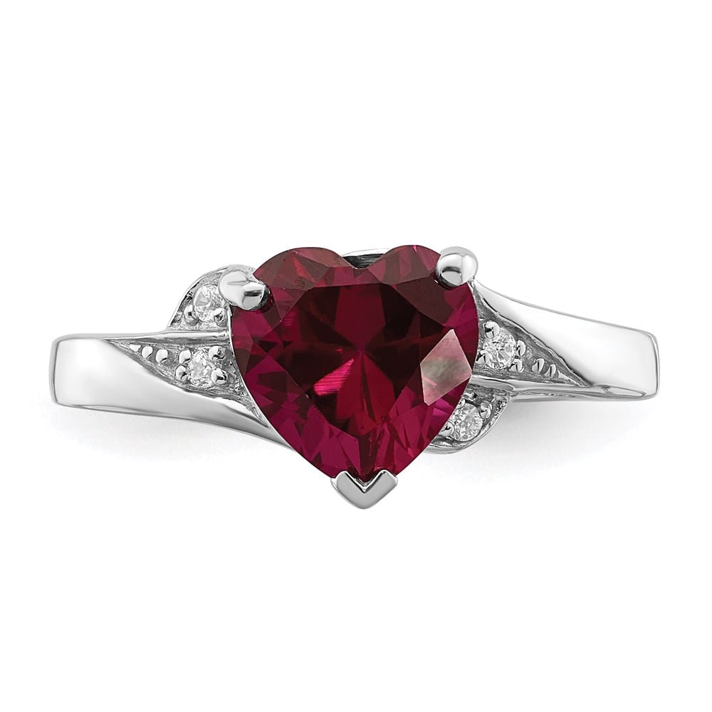 Sterling Silver CZ and Synthetic Ruby Heart Ring