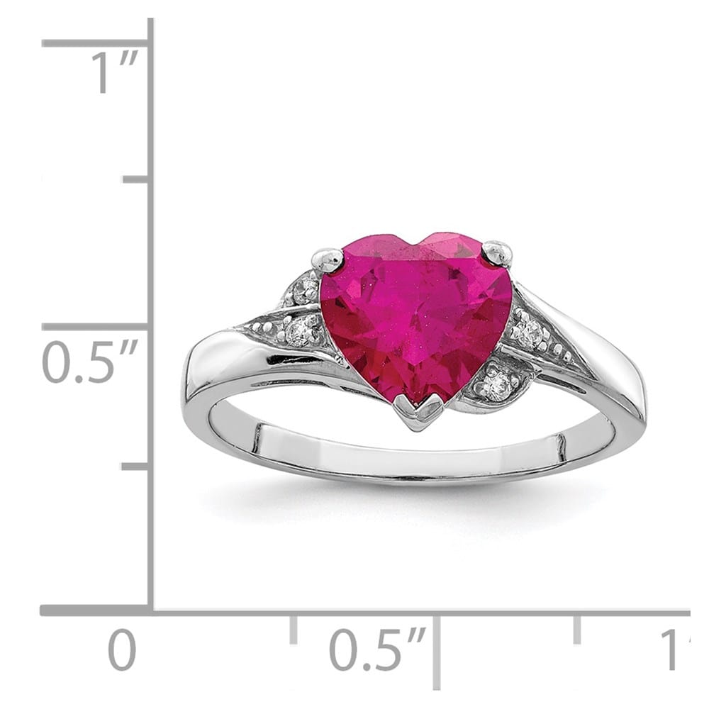 Sterling Silver CZ and Synthetic Ruby Heart Ring