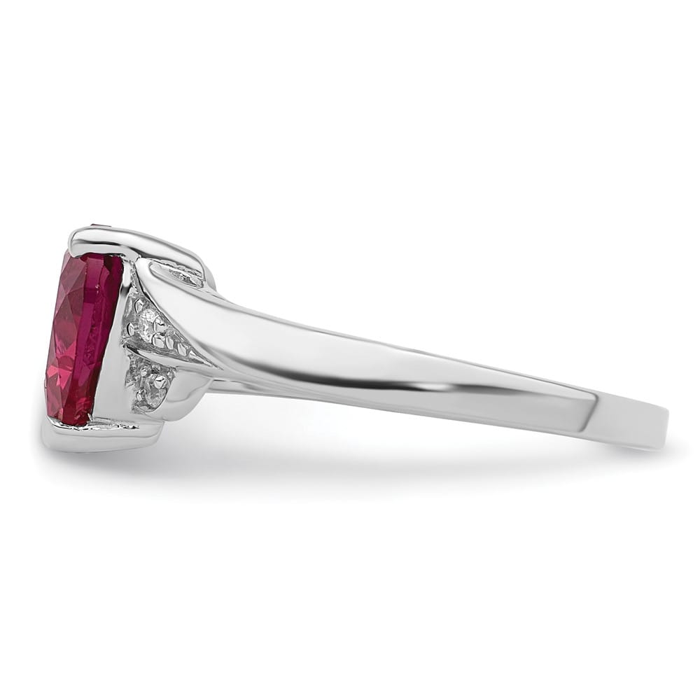 Sterling Silver CZ and Synthetic Ruby Heart Ring