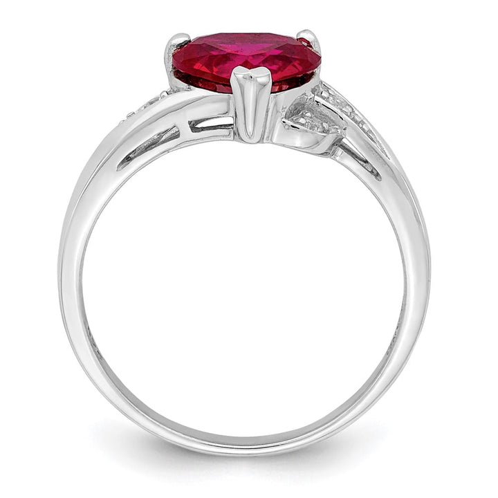 Sterling Silver CZ and Synthetic Ruby Heart Ring
