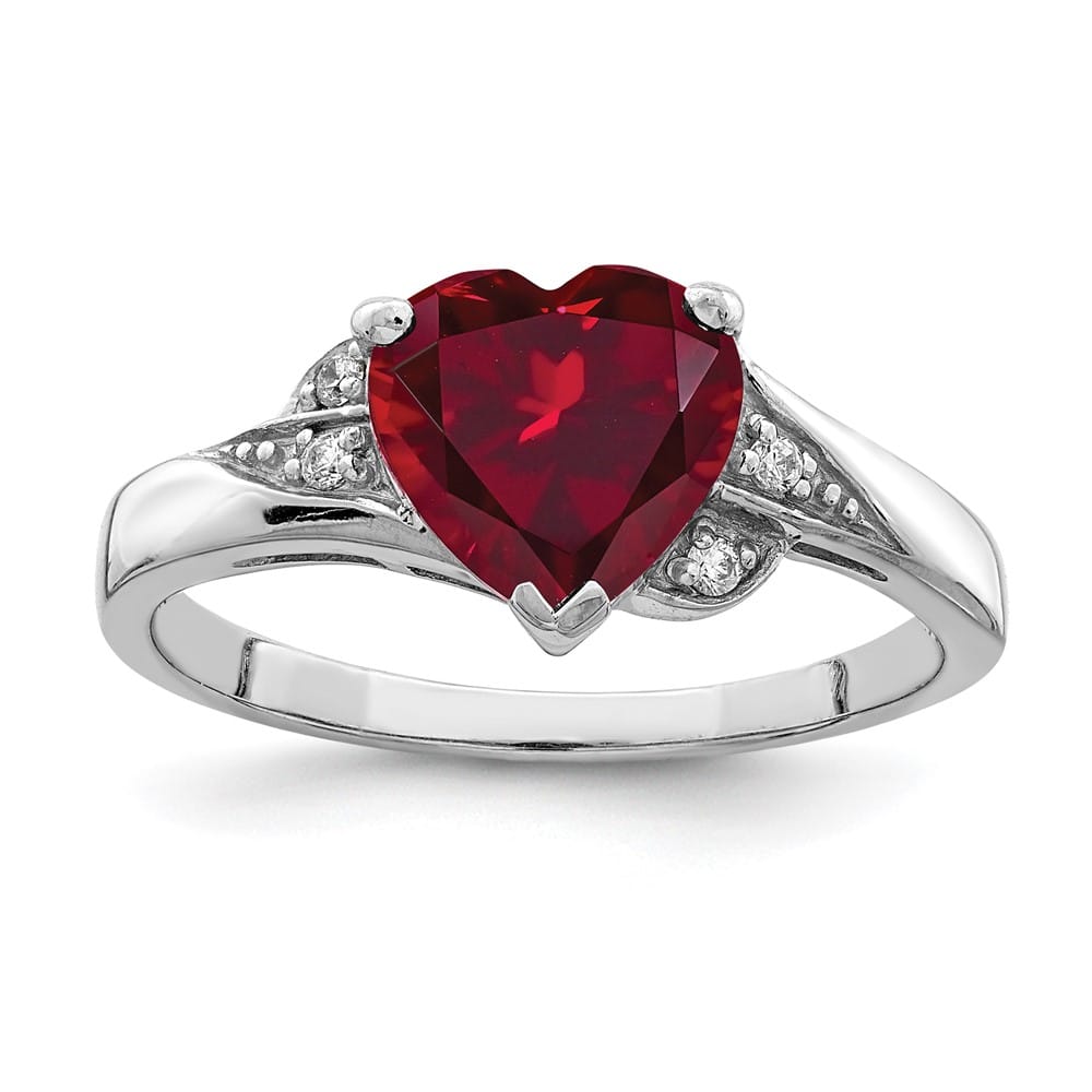 Sterling Silver CZ and Synthetic Ruby Heart Ring