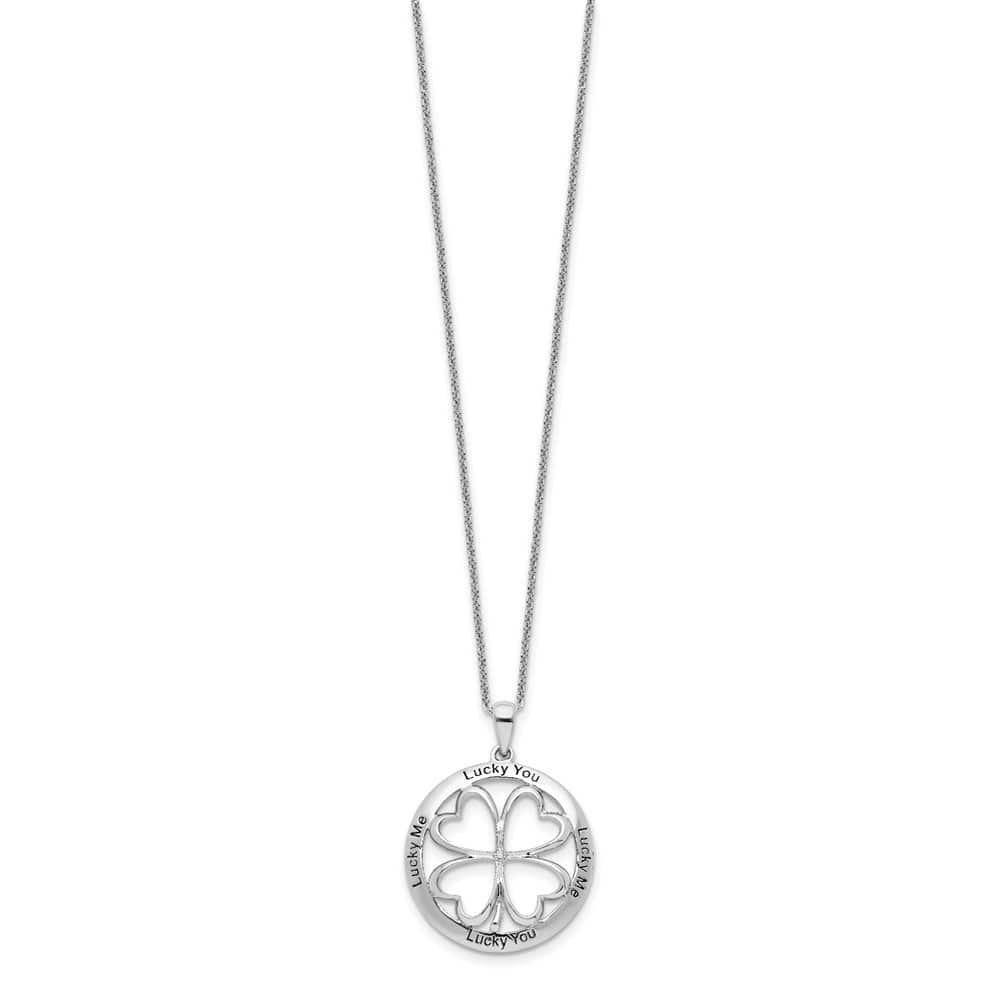Sterling Silver CZ Antiqued Lucky Me Lucky You 18 inch Necklace