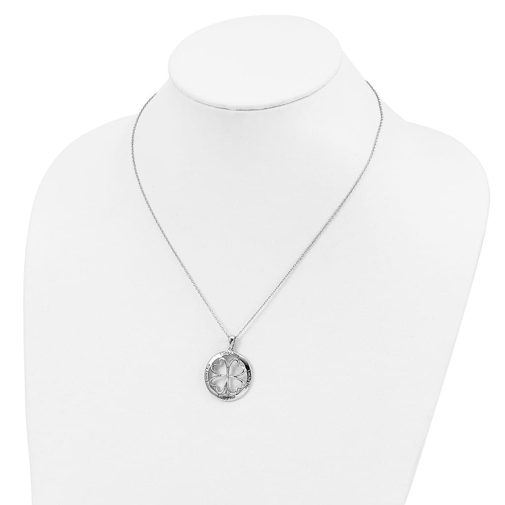 Sterling Silver CZ Antiqued Lucky Me Lucky You 18 inch Necklace
