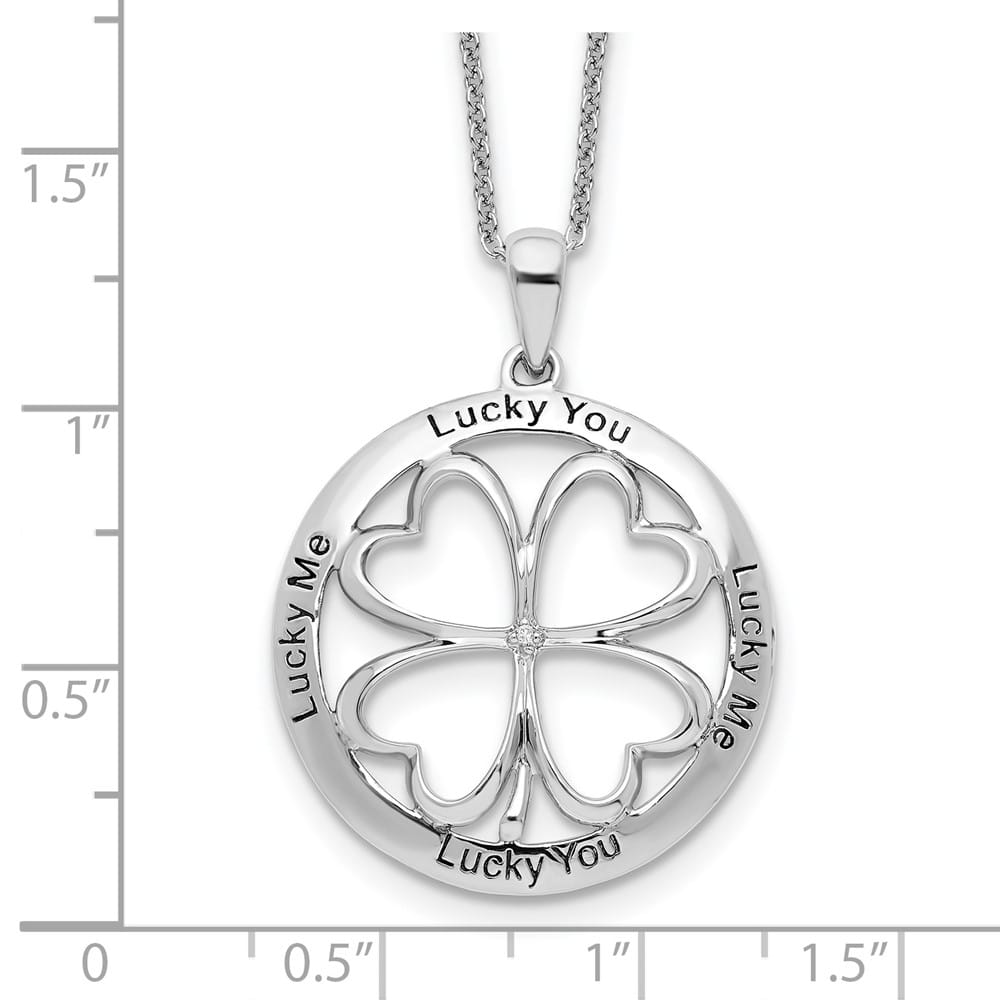 Sterling Silver CZ Antiqued Lucky Me Lucky You 18 inch Necklace