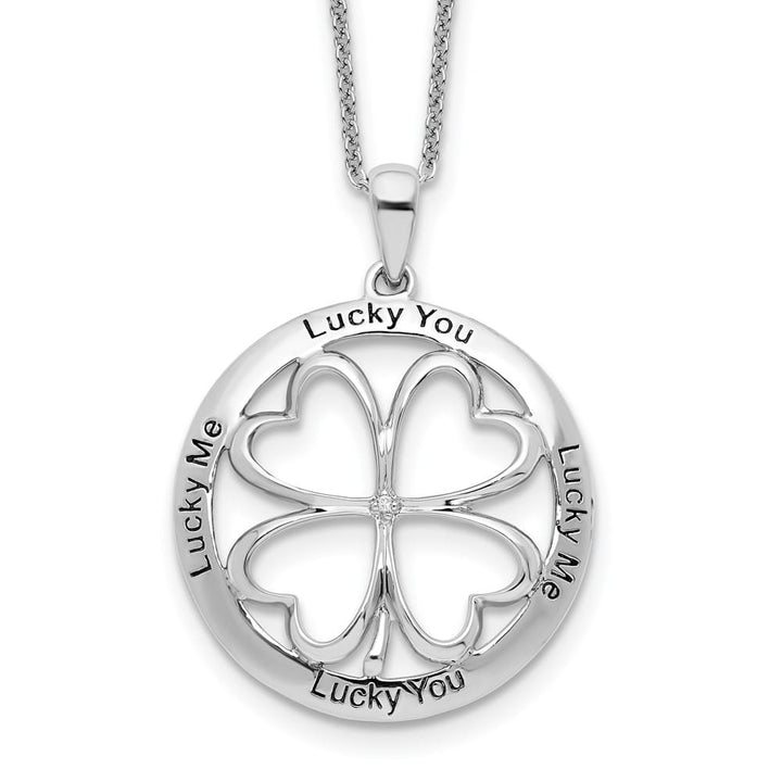 Sterling Silver CZ Antiqued Lucky Me Lucky You 18 inch Necklace