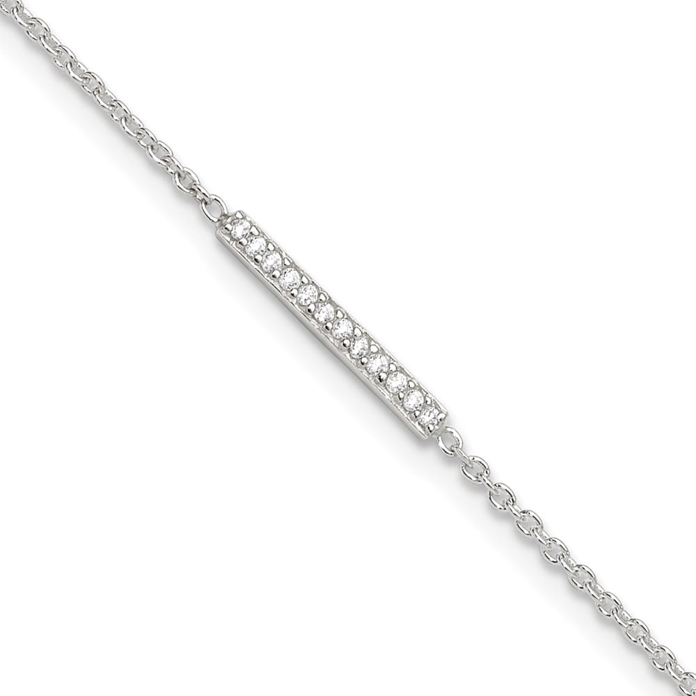 Sterling Silver CZ Bar Anklet — .925 sterling silver, 10 inches long, 1 inch extension, 1.25 mm wide, spring ring clasp, 1.64 g
