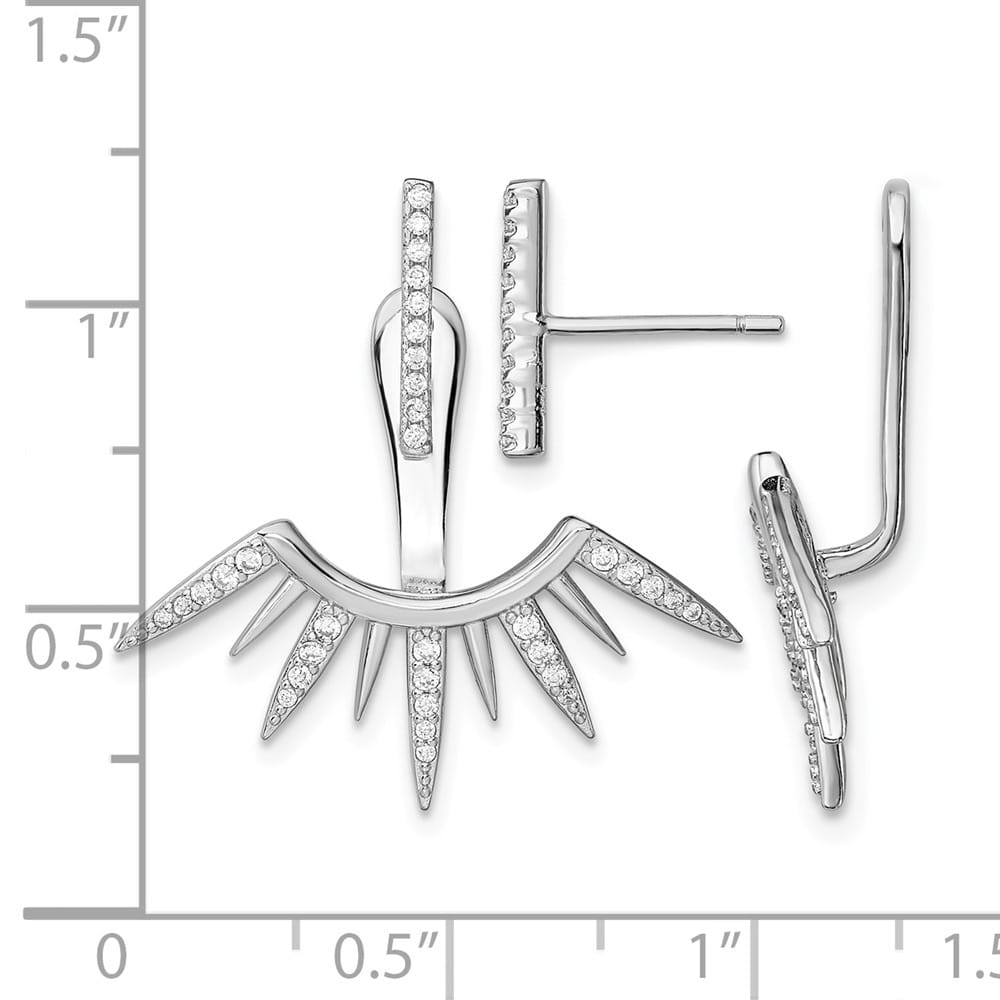 Sterling Silver CZ Bar & Spikes Front & Back Post Earrings, view 4 of 4
