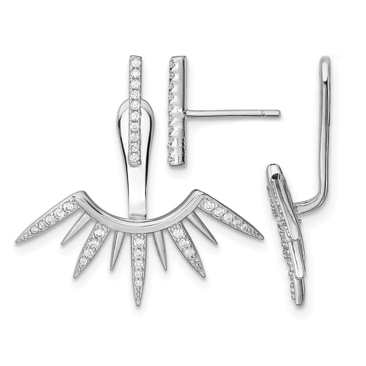 Sterling Silver CZ Bar & Spikes Front & Back Post Earrings, view 1 of 4