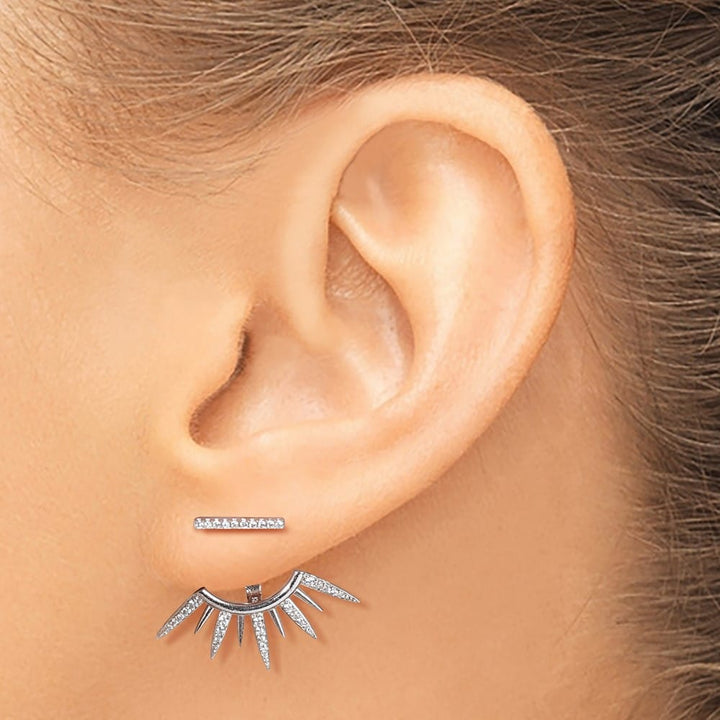 Sterling Silver CZ Bar & Spikes Front & Back Post Earrings, view 3 of 4
