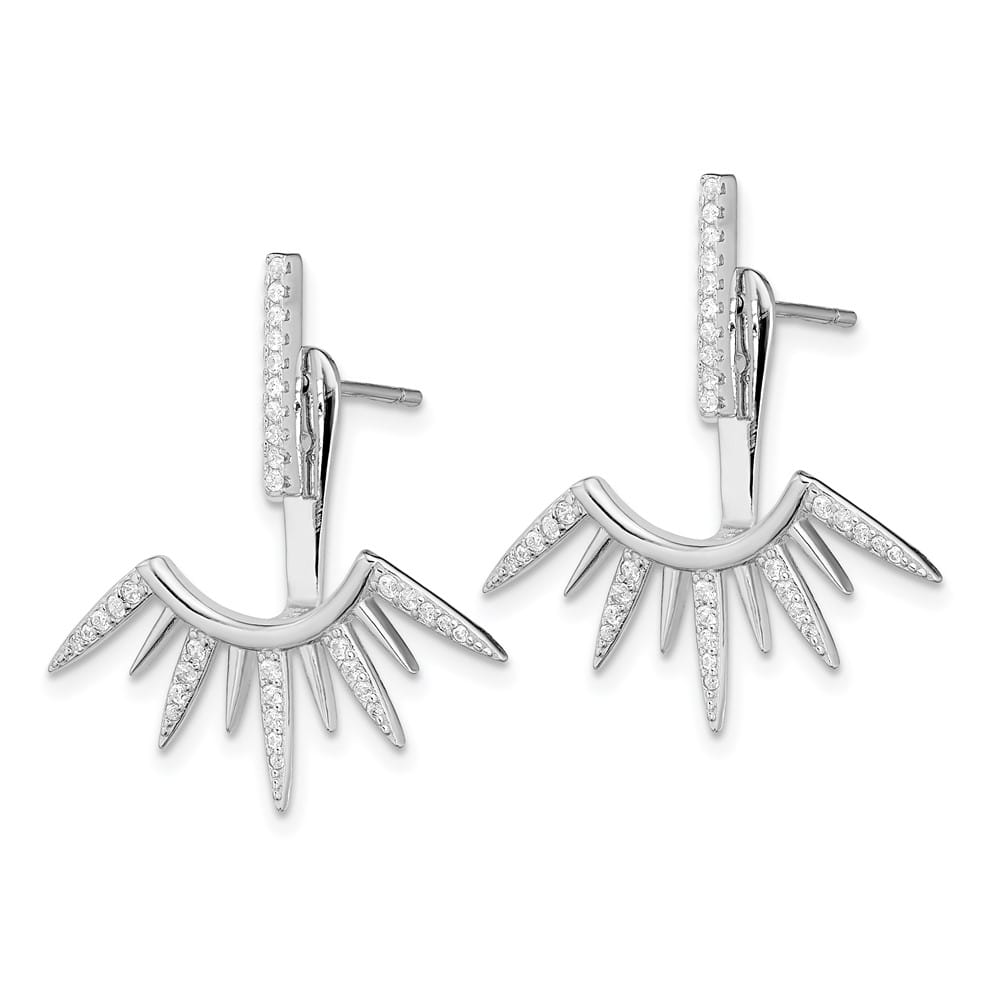 Sterling Silver CZ Bar & Spikes Front & Back Post Earrings, view 2 of 4