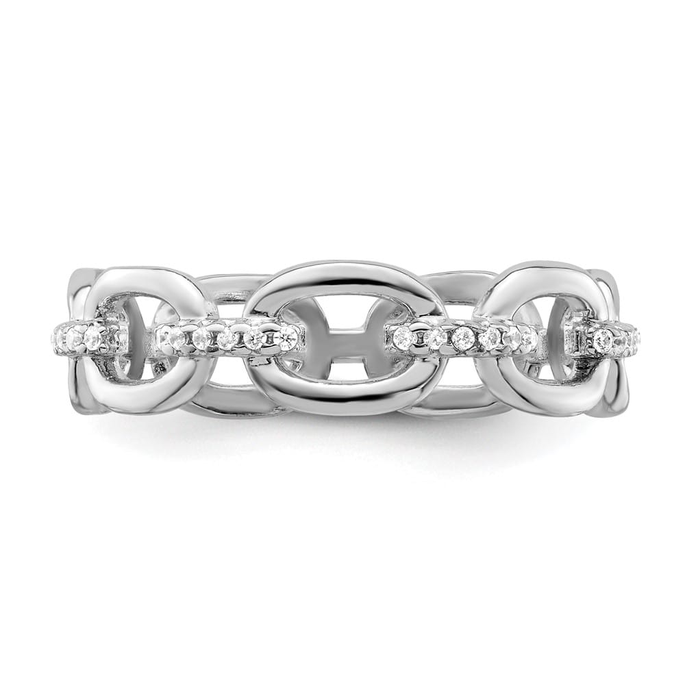 Sterling Silver CZ Bars & Oval Links Band