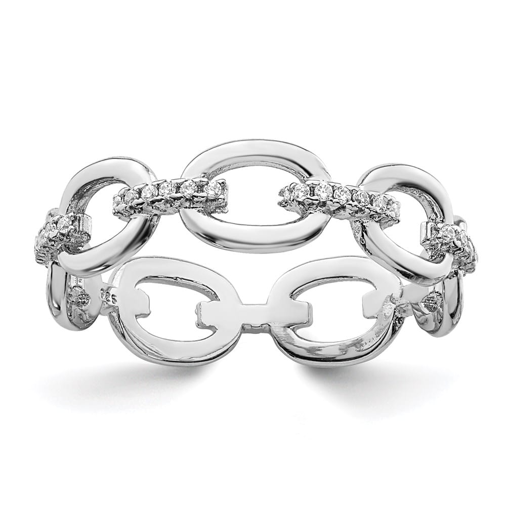 Sterling Silver CZ Bars & Oval Links Band