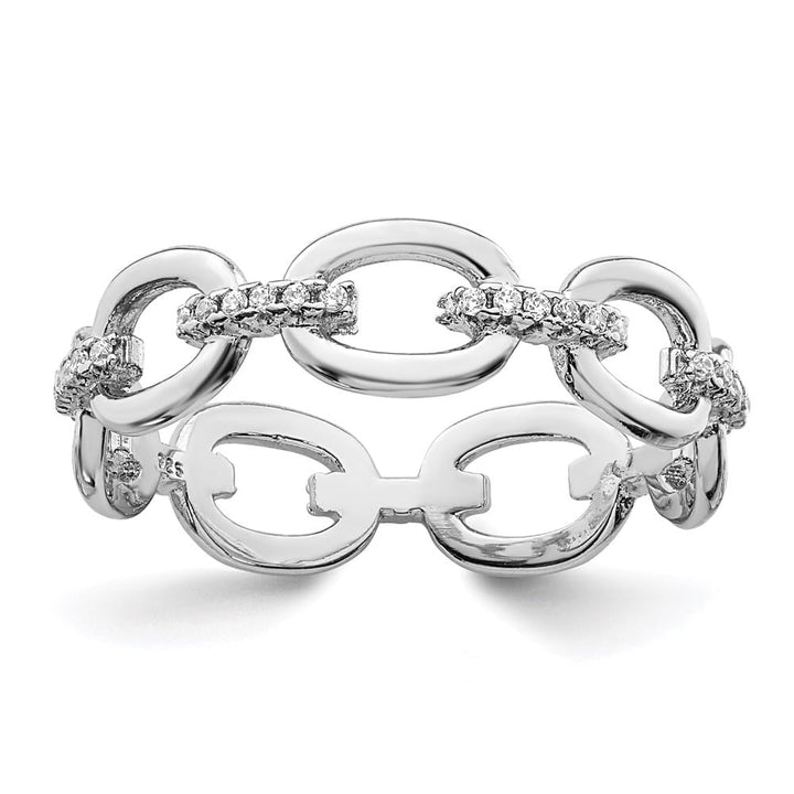 Sterling Silver CZ Bars & Oval Links Band