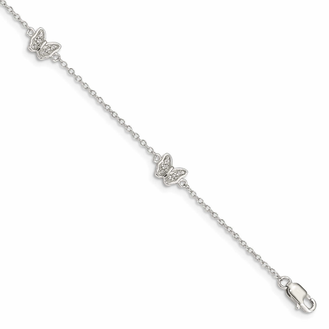 Sterling Silver CZ Butterflies 6 inch Bracelet with 1 inch extension