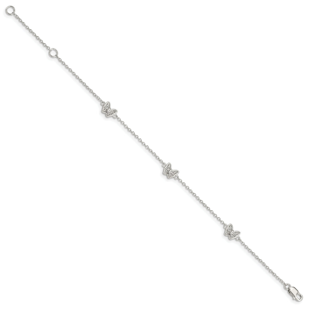 Sterling Silver CZ Butterflies 6 inch Bracelet with 1 inch extension
