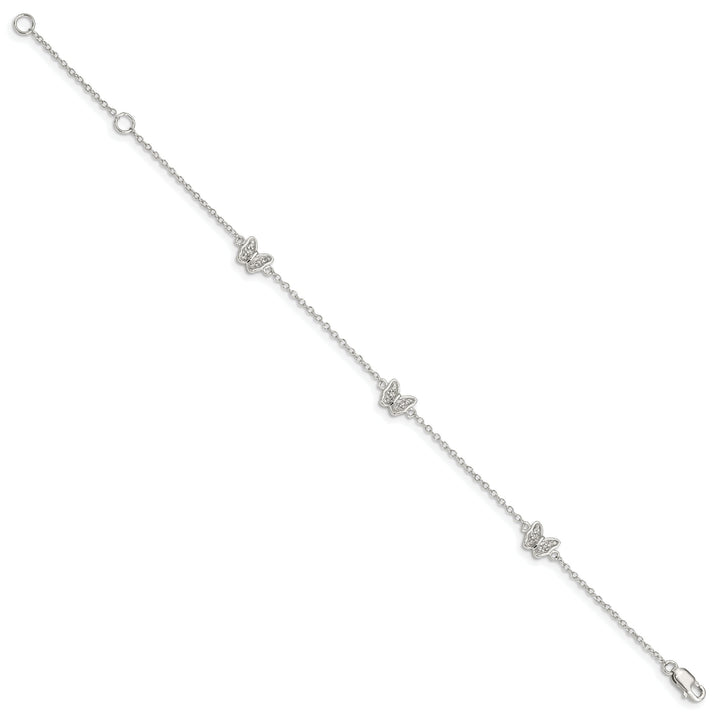 Sterling Silver CZ Butterflies 6 inch Bracelet with 1 inch extension