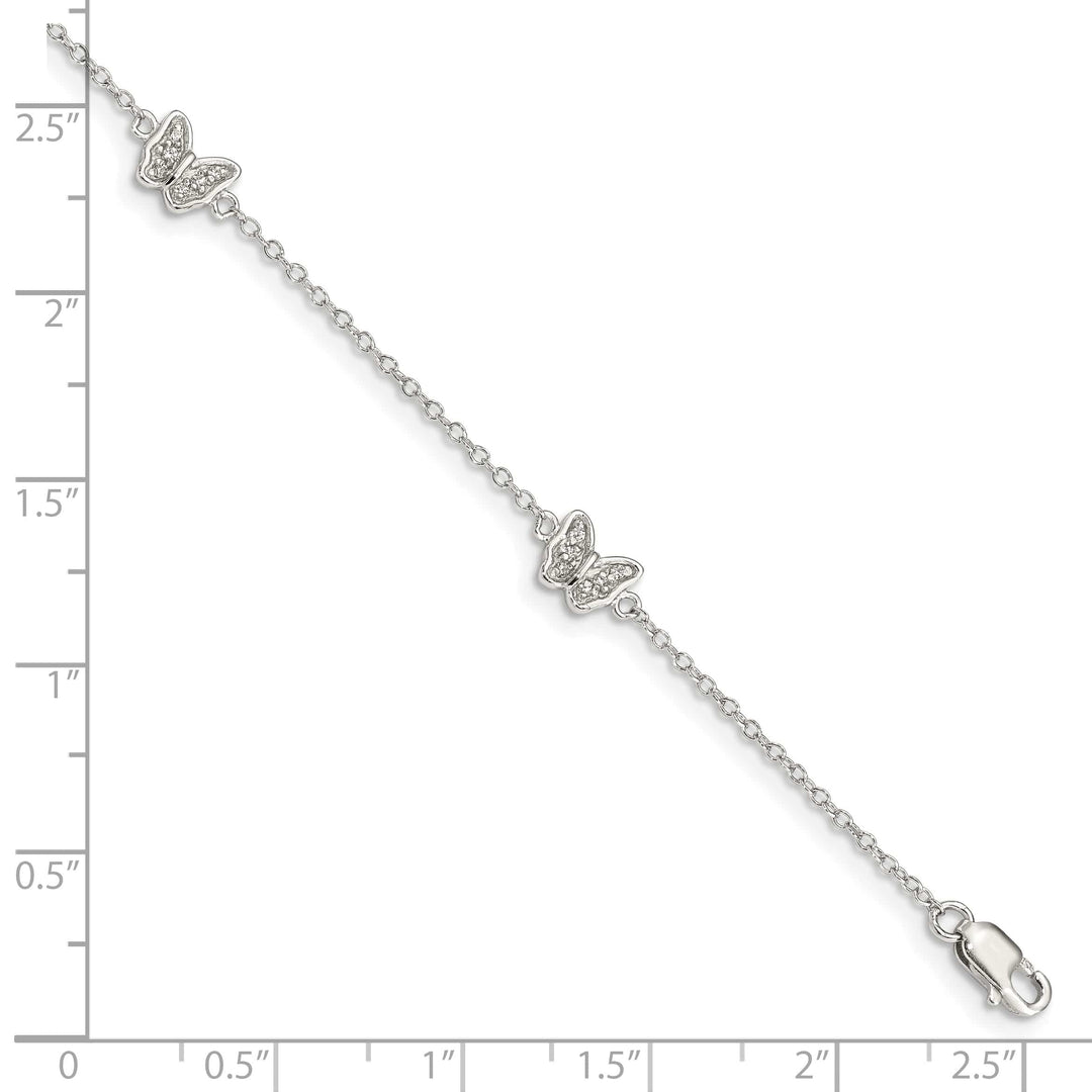 Sterling Silver CZ Butterflies 6 inch Bracelet with 1 inch extension