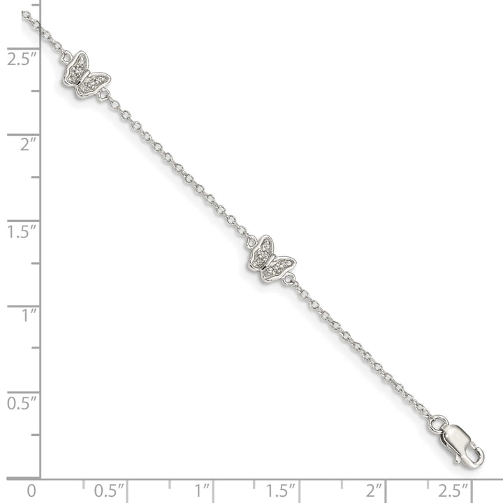 Sterling Silver CZ Butterflies 6 inch Bracelet with 1 inch extension