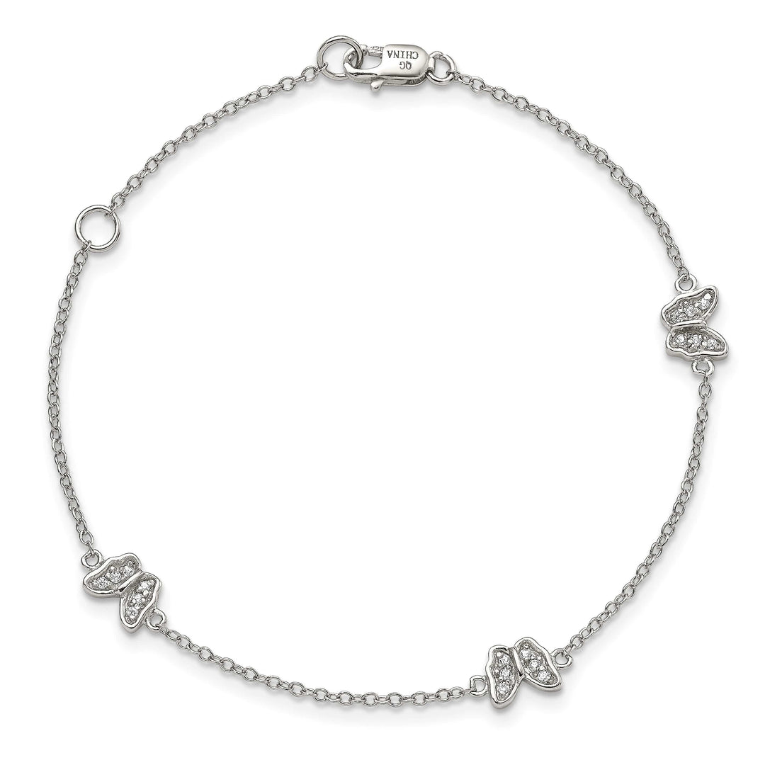 Sterling Silver CZ Butterflies 6 inch Bracelet with 1 inch extension