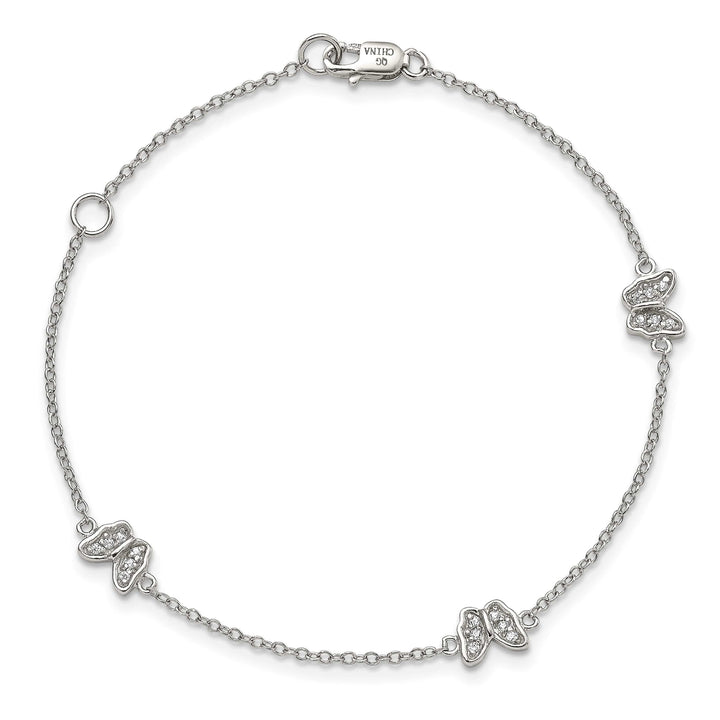 Sterling Silver CZ Butterflies 6 inch Bracelet with 1 inch extension