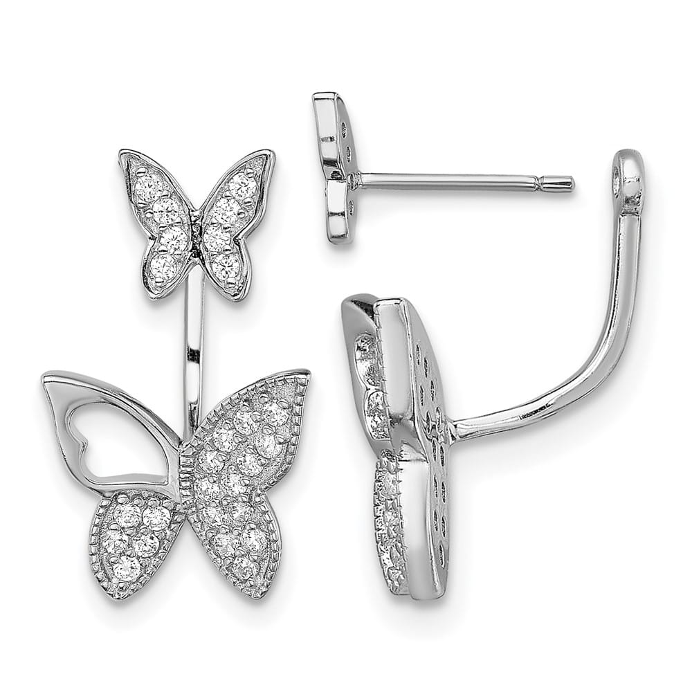 Sterling Silver CZ Butterfly Front and Back Earrings, view 1 of 4
