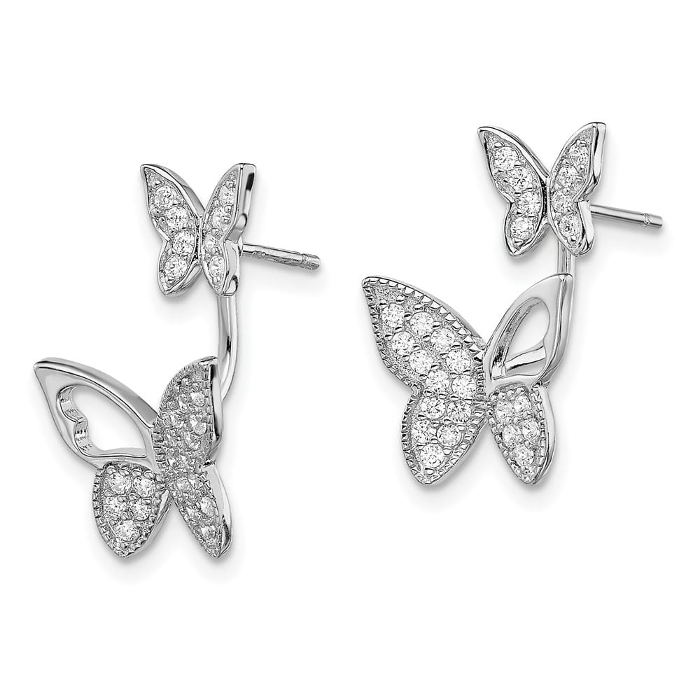 Sterling Silver CZ Butterfly Front and Back Earrings, view 2 of 4